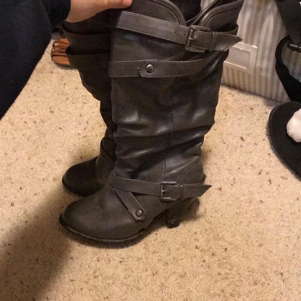 Charcoal high heeled boots